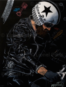 Lionel Paris, Le motard, Huile sur toile, 2017, 116 x 89,5 cm