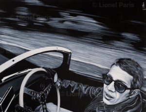 Lionel Paris, Mc Queen au volant, Huile sur toile, 2017, 89 x 116 cm